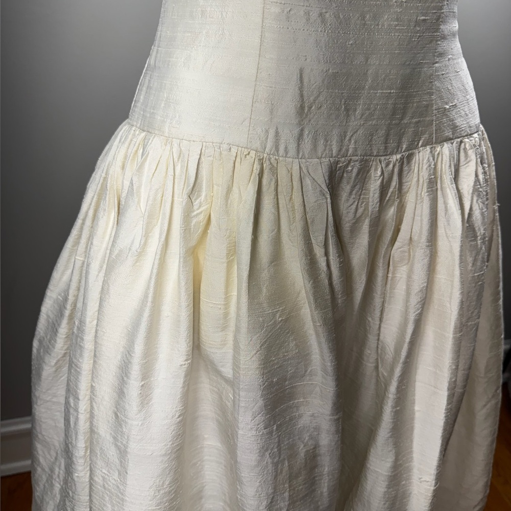 VTG CHRISTIAN DIOR Silk Wedding Dress W/ Gathered Sleeves + Button Back 26”W - Picture 10 of 13
